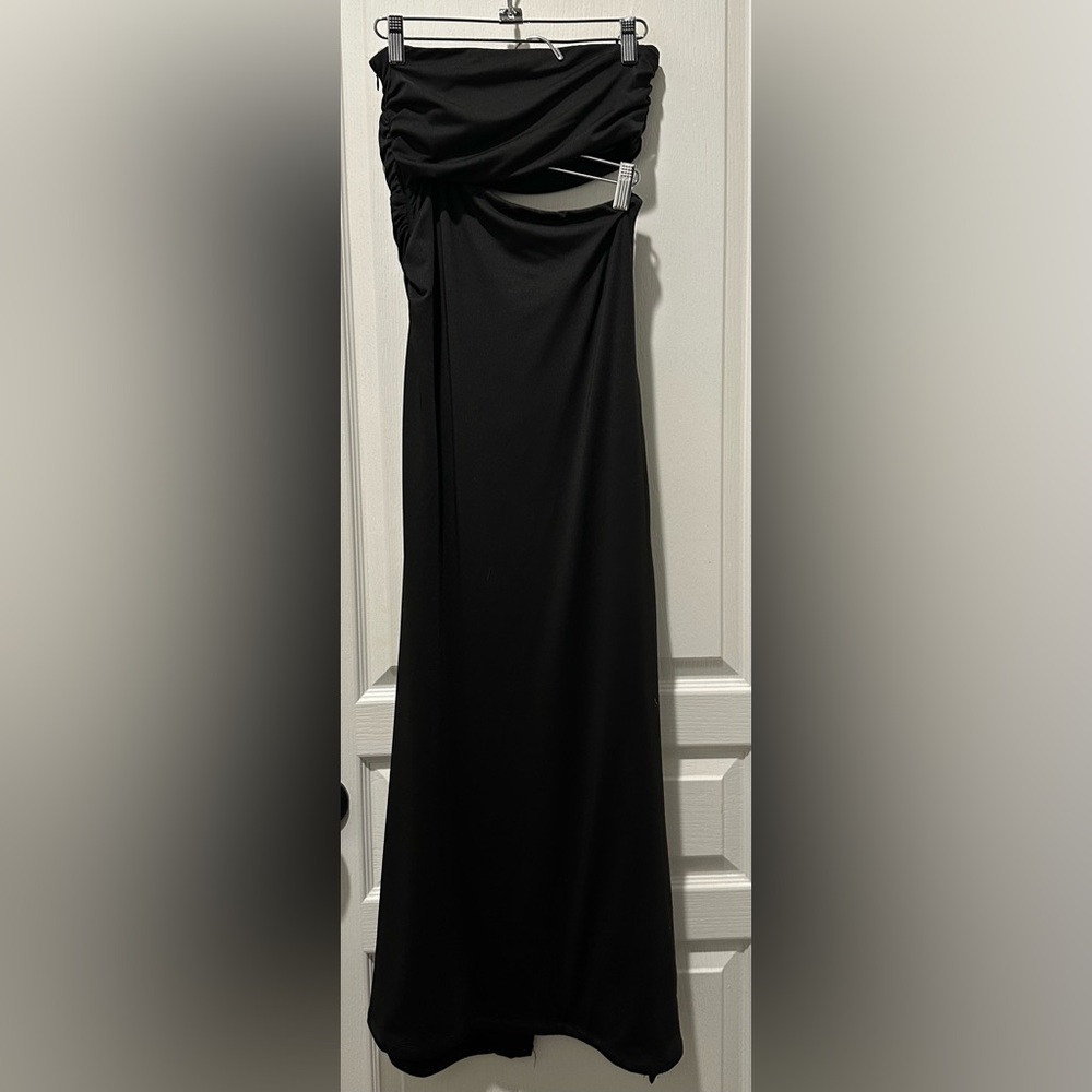 Hello Molly Bandeau Top Faye Maxi Dress Thigh High Slit in Black Jersey - Picture 6 of 10